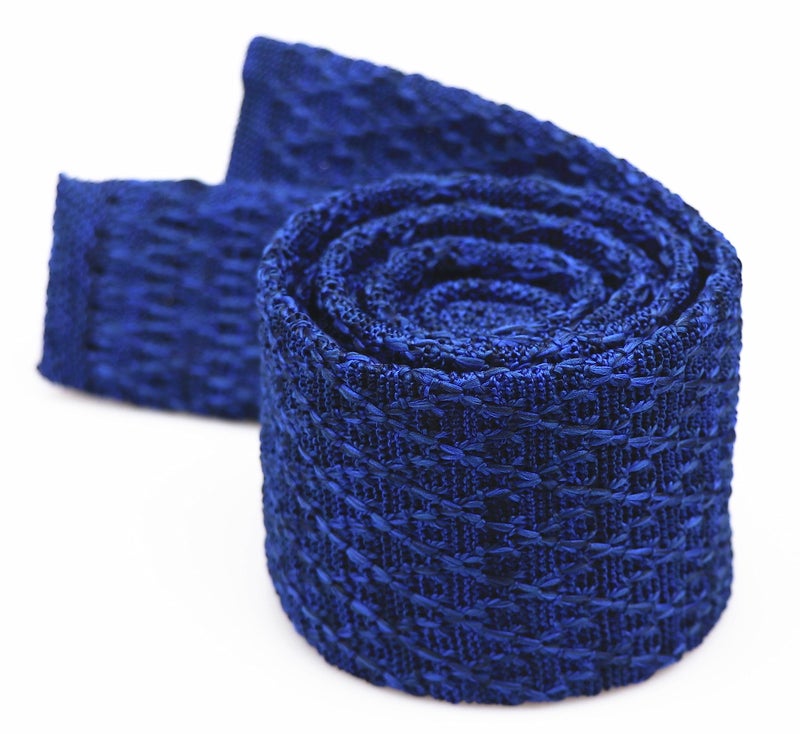 Elfeves Men's Royal Blue Eco-friendly Silk Ties Extra Long Knit Necktie Solid 58 Inches Gift For World Microfiber Skinny Ties - Image 5